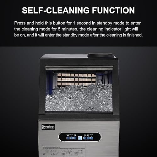 Vista 4 de Winado Máquina de hielo comercial 110LBS/24H, máquina de hielo independiente de acero inoxidable con contenedor de almacenamiento de 24 libras