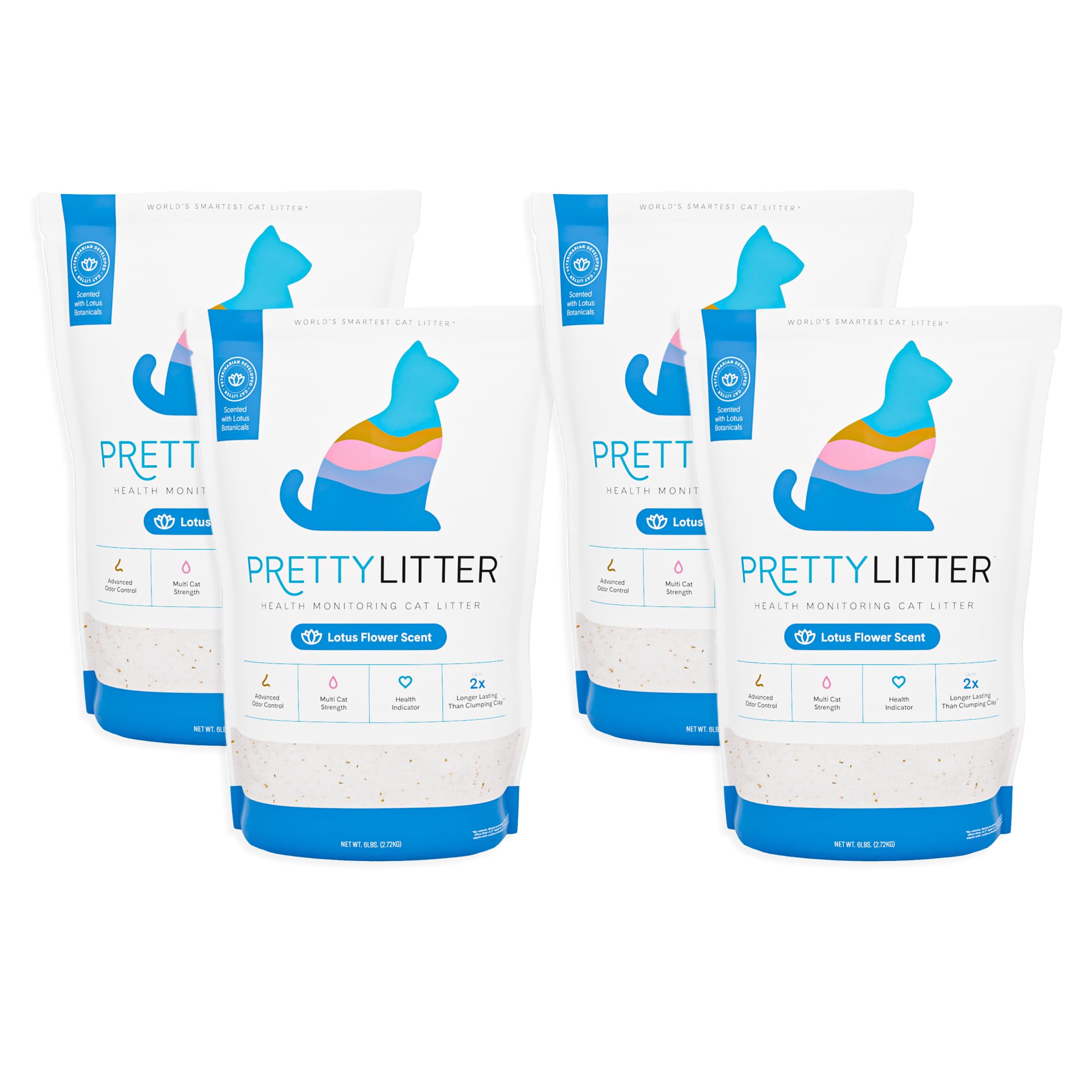 PrettyLitter Health Monitoring Cat Litter, Lotus Flower, 4-Pack, 6 lb. Bags