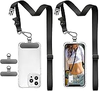 Vista 1 de ROCONTRIP Cordón para teléfono, 2 correas cruzadas para teléfono celular con 2 parches para teléfono, cordón universal para iPhone, correa ajustable