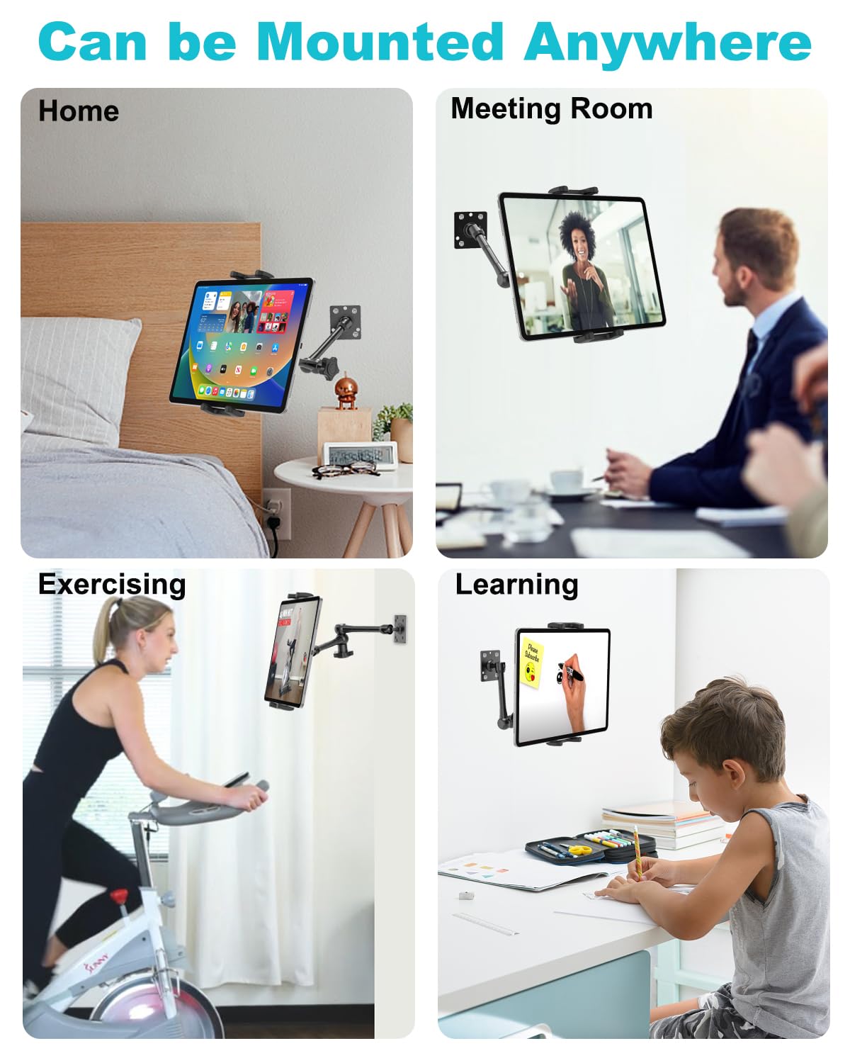 Soporte Tablet Pared Universal, Ajustable Metal Soporte Pared Cocina para iPad 10,9, iPad Pro 13 12.9 11, iPad Air 6 5 4, iPad Mini, Galaxy Tab A9+, iPhone, 4" -13" Tableta y Teléfono