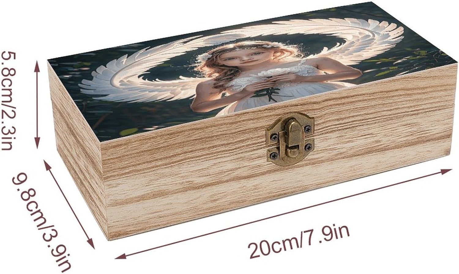 Angel Feathers Wooden Storage Box Vintage Jewelry Box image 2