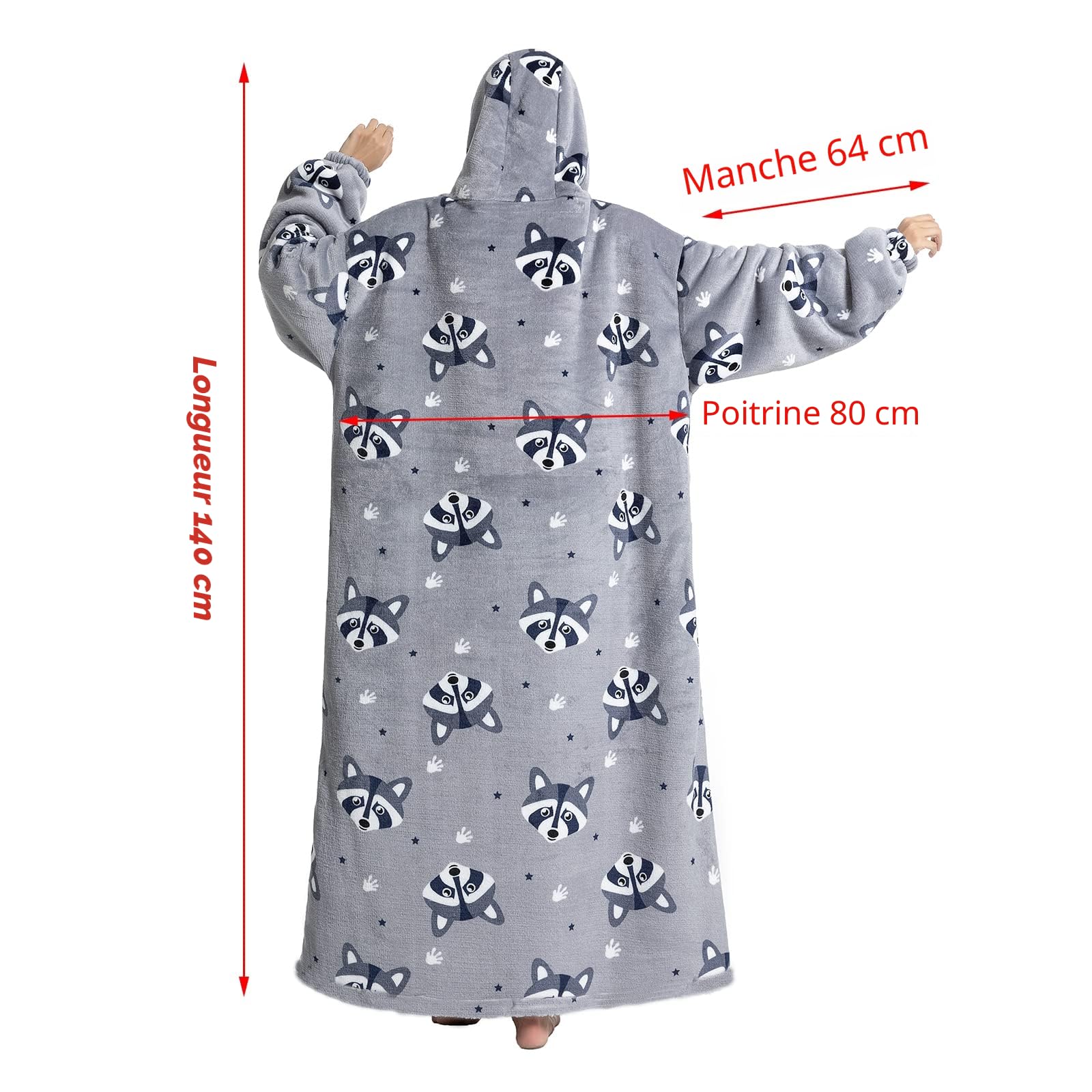 JOREAY Sweat à Capuche Femme, Pull Plaid Oversize en Polaire Couverture à Capuche, Douce et Chaude Plaid avec Manche avec Capuche Homme, Cadeau
