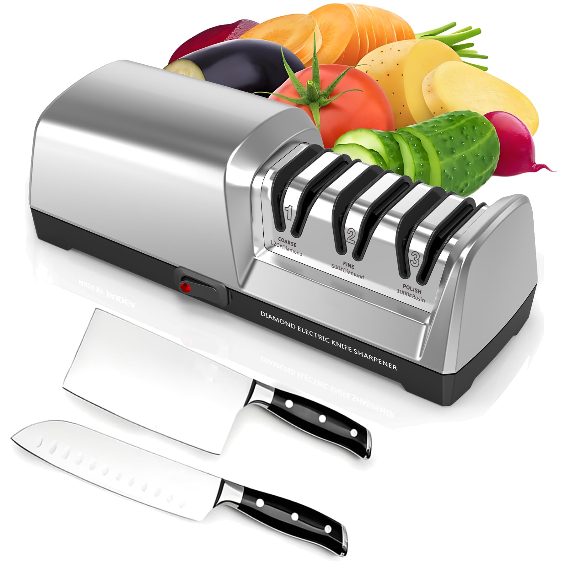 Newise compact electric knife sharpener with 3 stages and precision angle guides