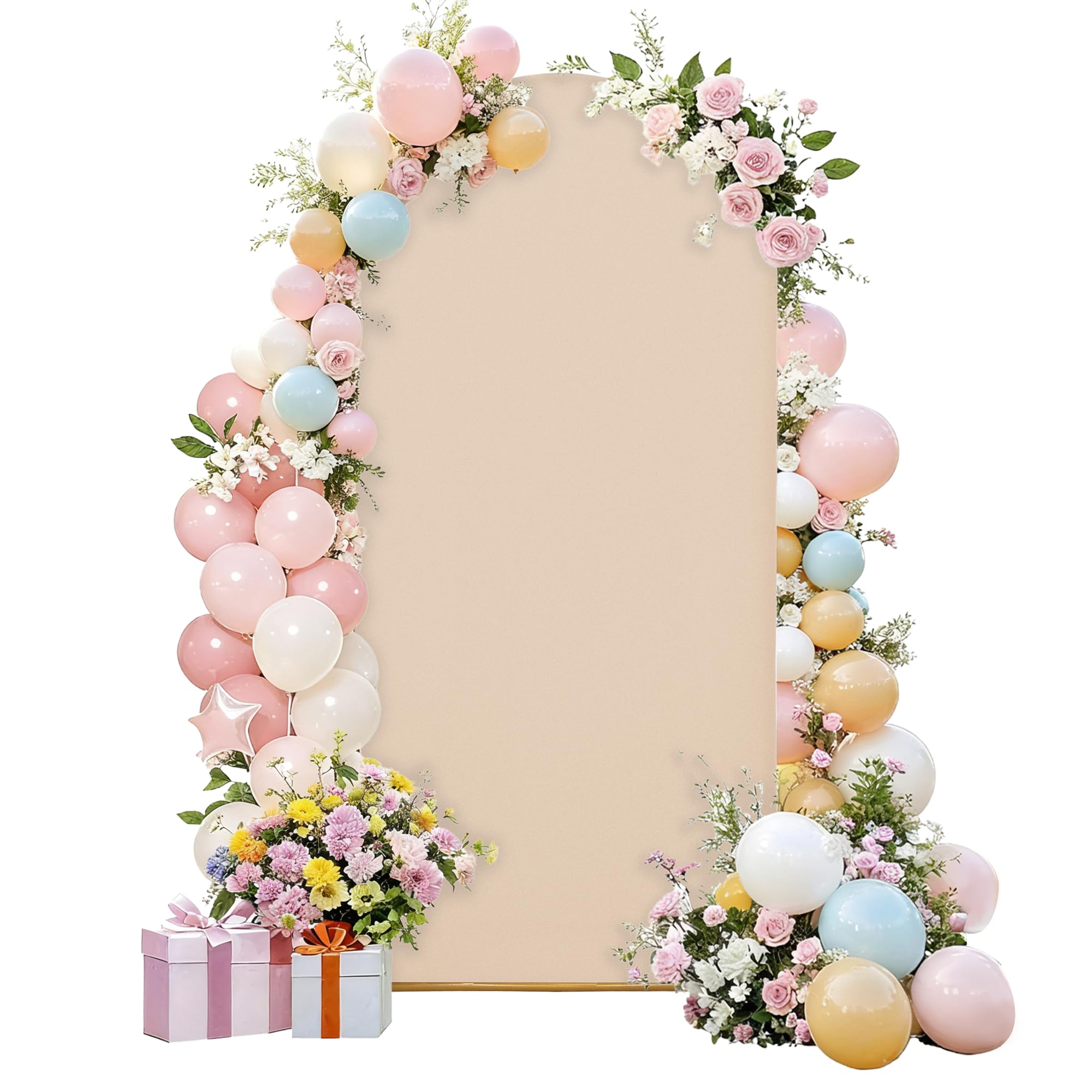 Hochzeitsbogen-Abdeckung|(6FT/6.6FT/7.2FT) Bogenrahmen-Abdeckung| Stretch-Hintergrundabdeckung|Geeignet für Hochzeiten,Geburtstagsfeiern,Taufen (cremegelb, 7.2FT)