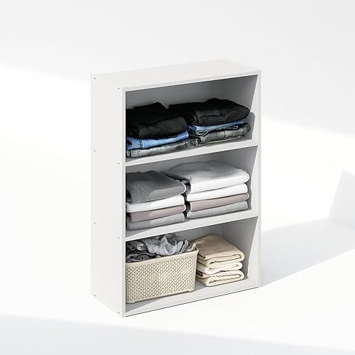 Miniatura 4 de Furinno Reed - Organizador multiusos de 3 niveles para almacenamiento de ropa y armario, color blanco liso