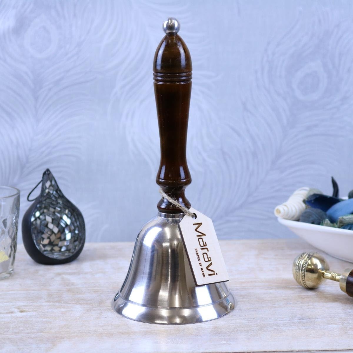 Palini Hand Bell Wooden Handled Silver Aluminium - Large