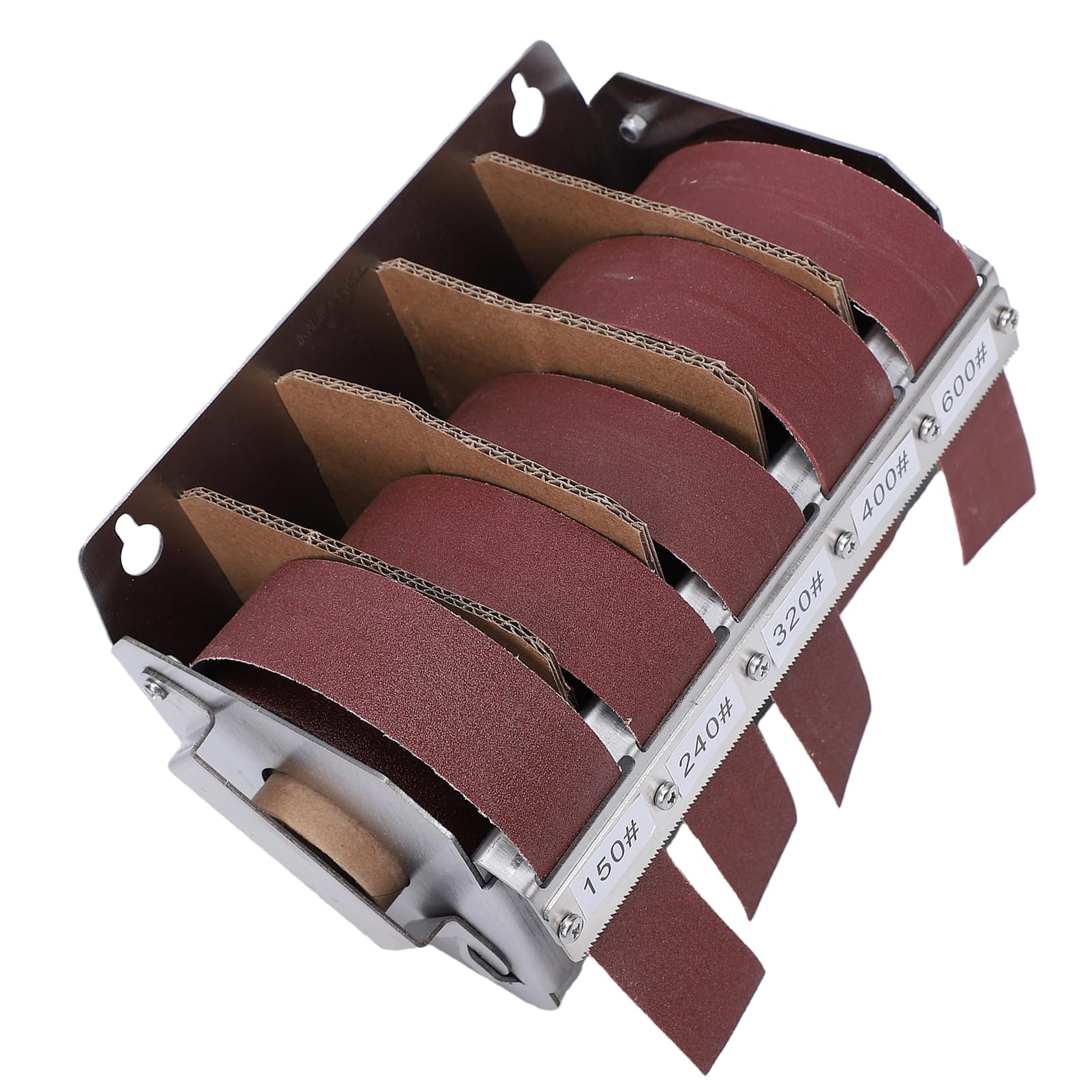 Rotolo di Tela Smeriglio, 5 Grane 150 240 320 400 600 Rotolo di Carta Vetrata con Scatola Dispenser in Acciaio Inossidabile, Rotoli di Carta Vetrata per Mobili Metallici Automotive