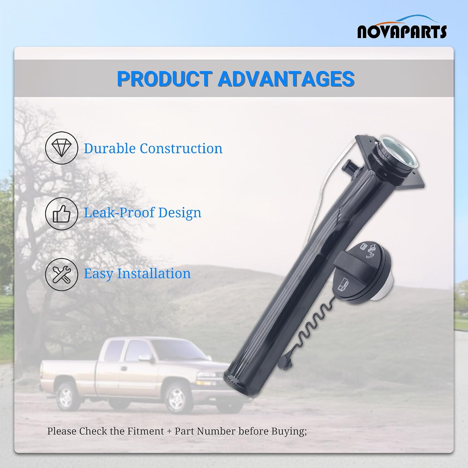 Fuel Tank Filler Neck Pipe Hose w/Cap 577824 for 1988-2000 Chevrolet & GMC C/K 1500 2500 3500 Pickup Suburban Truck #15003858 577-824