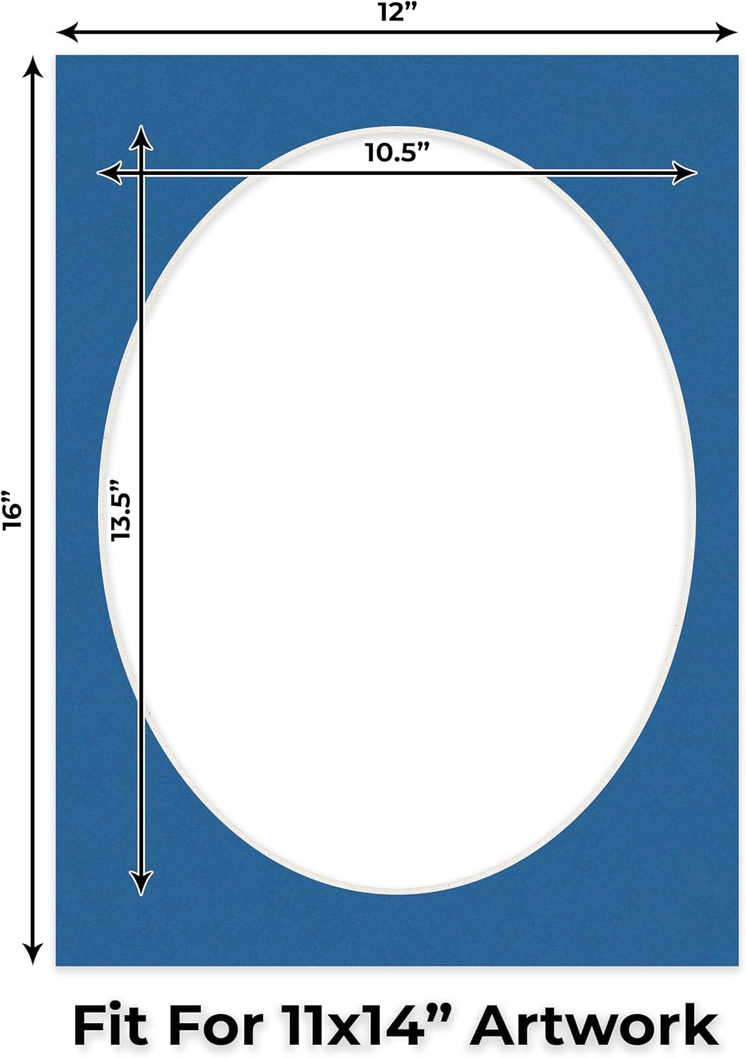 12x16 Mat Bevel Cut for 11x14 Photos - Precut Royal Blue Oval Shaped Photo Mat Board Opening - Acid Free Matte to Protect Your Pictures - Bevel Cut for Family Photos, Pack of 1 Matboard Show Kit With
