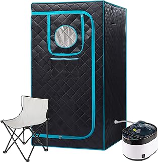 AURGOD Portable Full Size Steam Sauna Tent Kit, Single Person Sauna for Home Spa with 4L Large Steamer, Time & Temperature Remote Control, and Reinforced Foldable Chair
