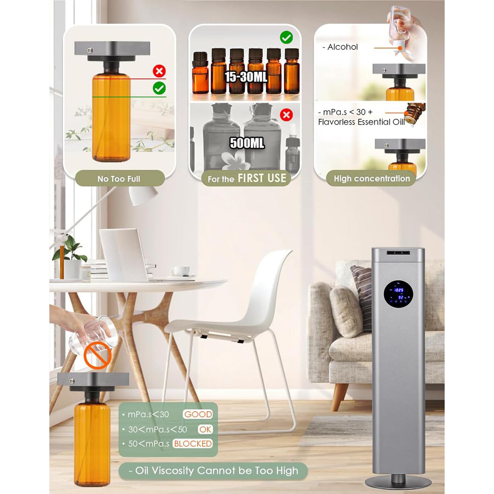 Difusor de aire sin agua con control inteligente, temporizador y bajo ruido, ideal para 2500-4500 pies cuadrados, perfecto para sala de estar y oficina