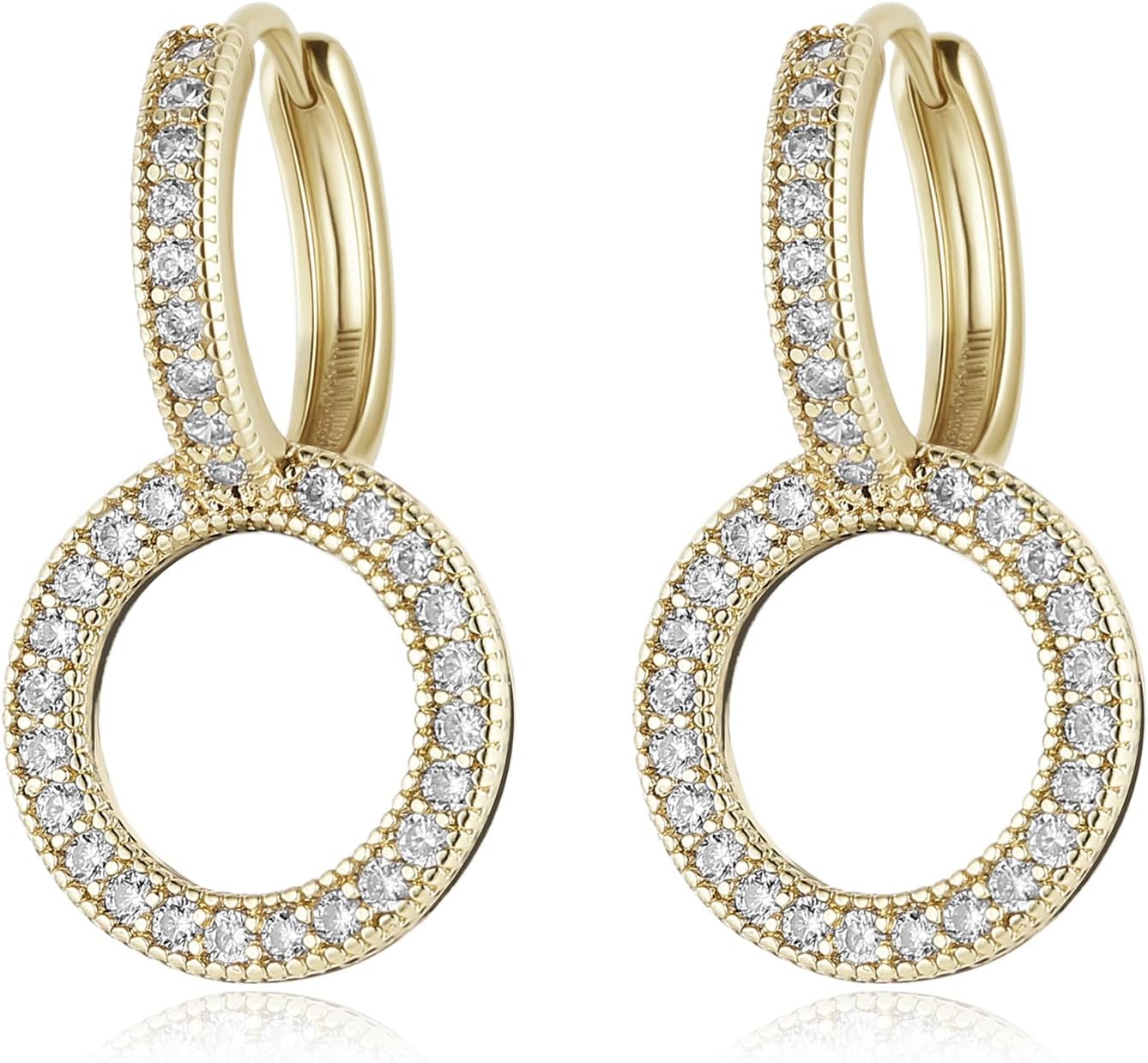 HZMAN 14K Gold Plated Huggie Earrings for Women, Cubic Zirconia Cartilage Hypoallergenic Hoop Earrings Cuffs for Women Fashion Round Circle Earrings