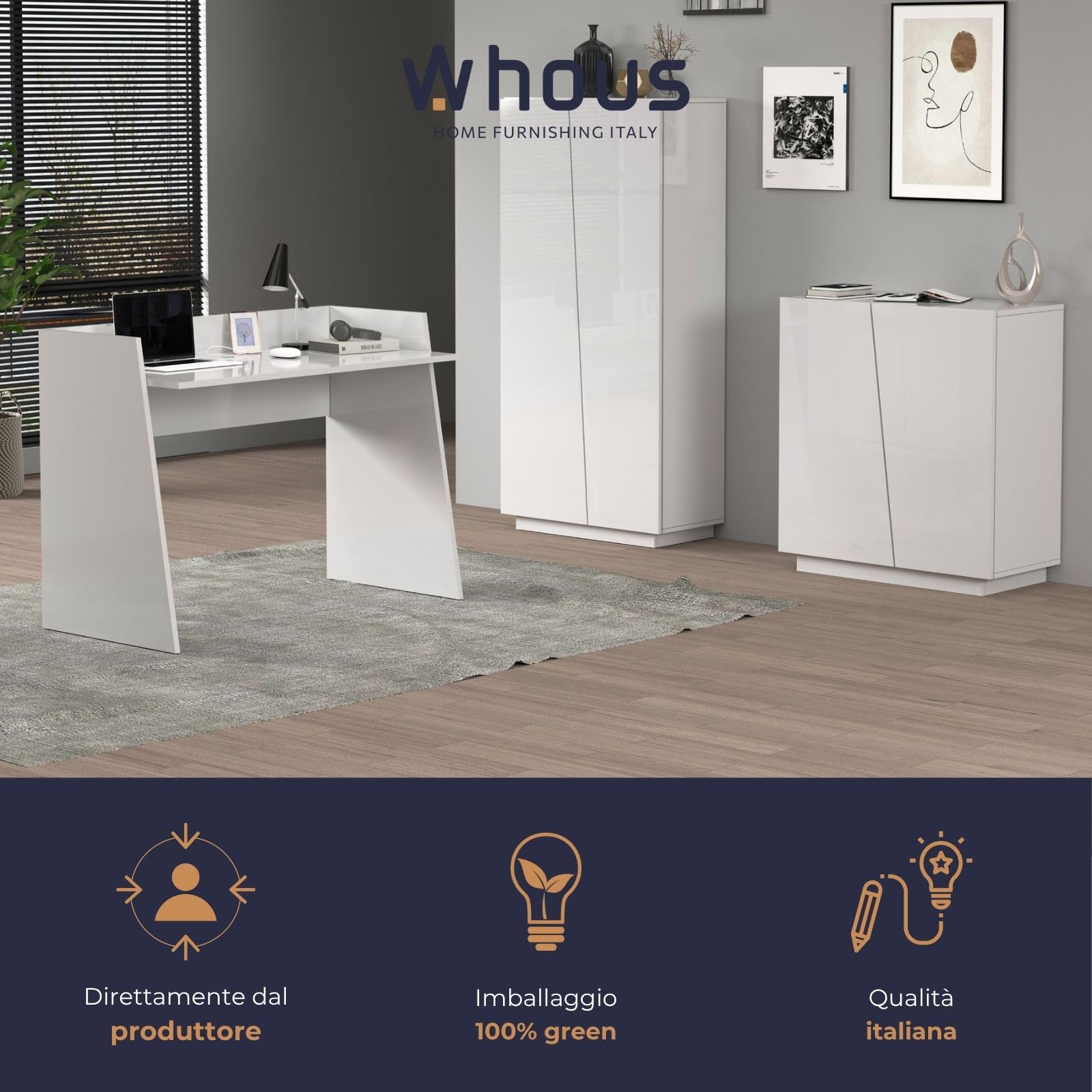 WHOUS Armadio Multiuso EASY per Ufficio, Studio o Camera con 2 Ante e 4 Vani, 79,20x38x166 cm, Bianco Lucido
