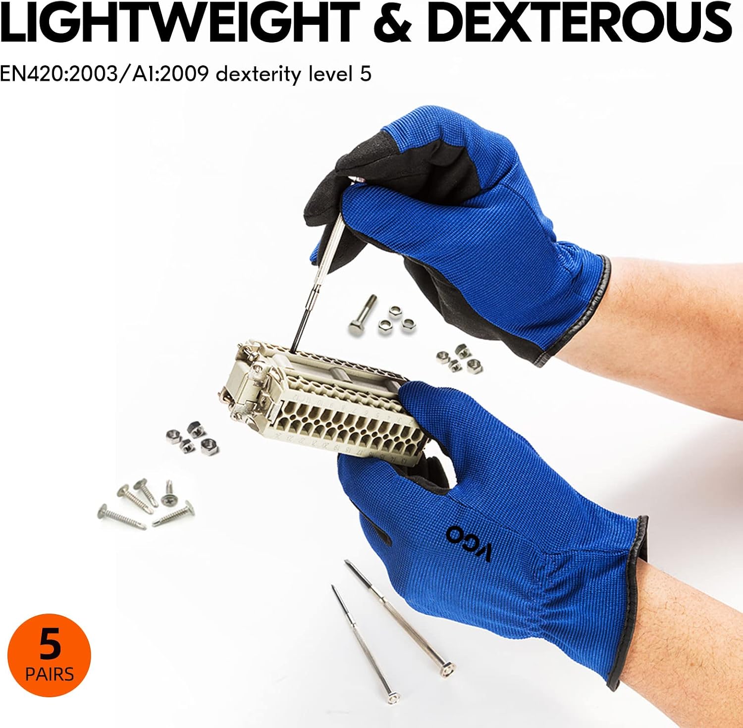 Vgo... 5Pairs Work Gloves Touchscreen, Light Duty Safety Gloves for Gardening Warehouse Delivery Multi-function - Image 5