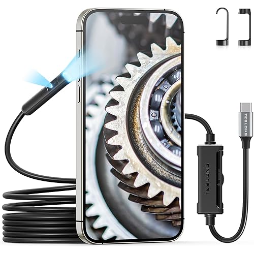 Dual Lens Endoscope with Light, Teslong USB-C Borescope Inspection Camera with 8+1 LED Lights, Flexible Waterproof Fiber Optic Snake Camera Scope Compatible with iPhone 15, Android Phone(10FT)