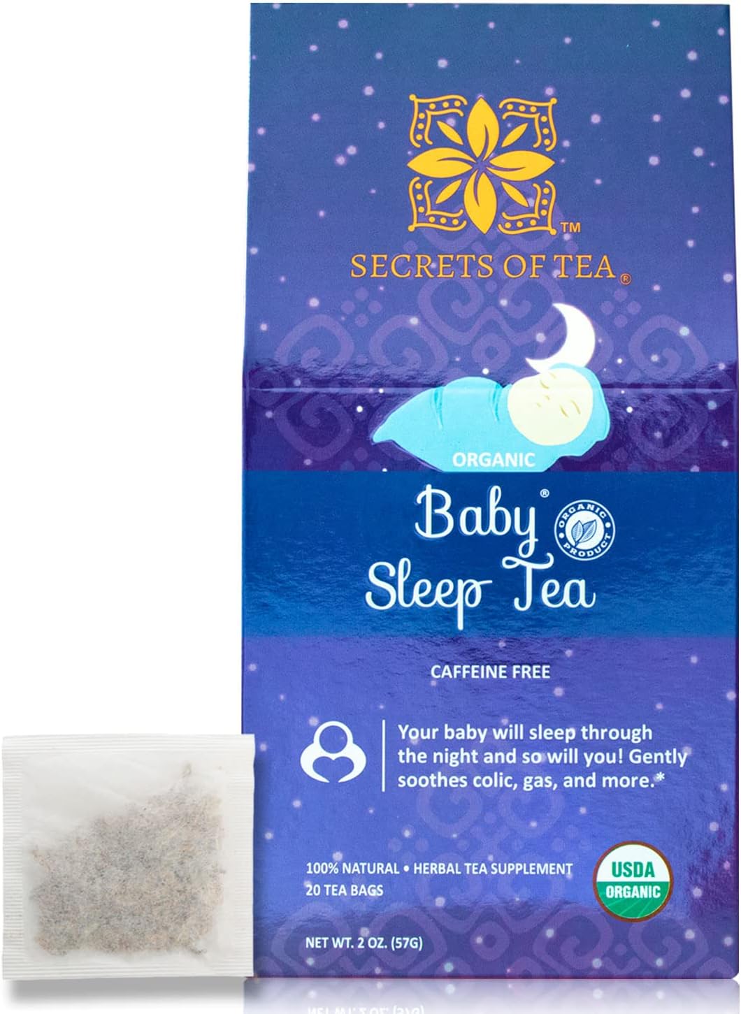 Secrets Of Tea Baby Sleep Tea- Organic Baby Comfort Tea - Gentle Soothing Herbal Blend for Infants - Caffeine-Free Natural Calm 20 Sachets (1Pack)