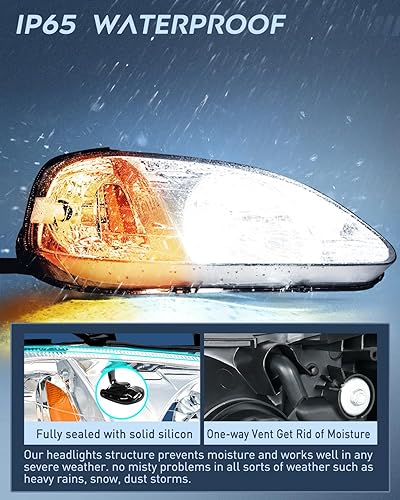 Miniatura 4 de Nilight Conjunto de faros delanteros compatible con Honda Civic 1999 2000, carcasa cromada, reflector ámbar, lente transparente mejorada, lado del