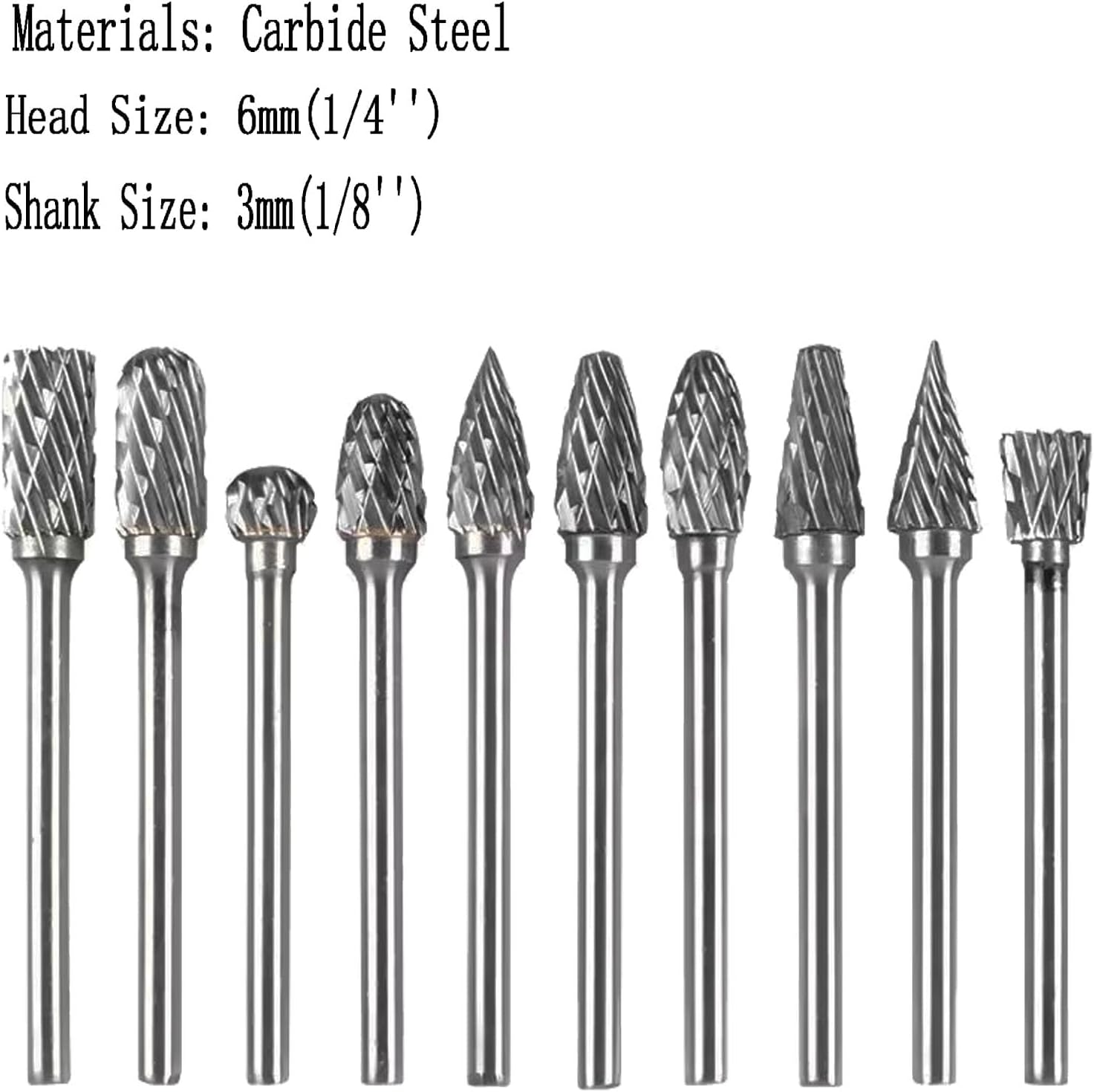 Luo ke 10 pcs Aluminum Cutting Burs - 1/8'' Shank Double Slot Tungsten Carbide Burrs Drill Bit Set for Rotary Tools