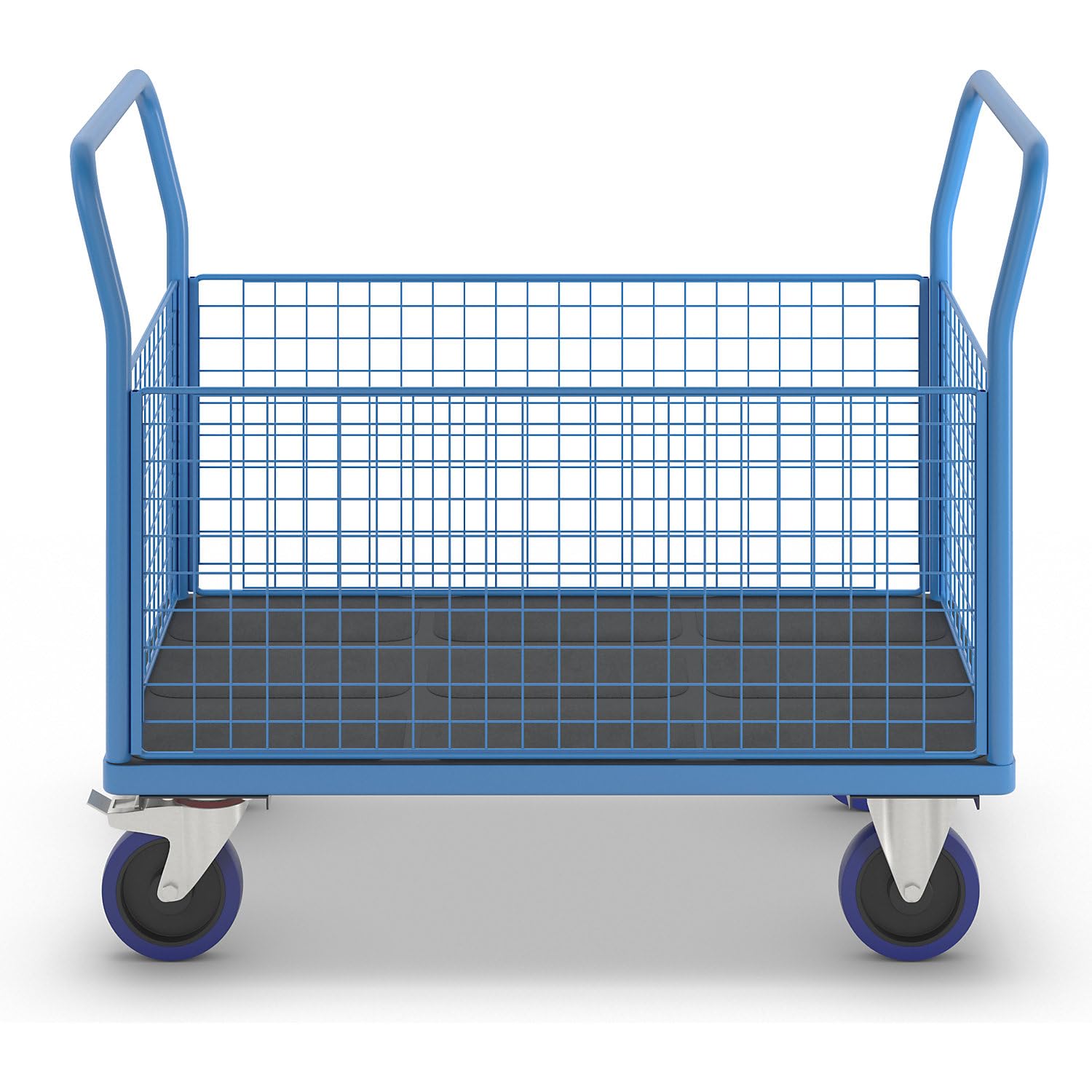 eurokraft pro | Plattformwagen mit Gitterwänden | Vollelastik-Rollen, 4 hohe Gitter, LxB 1200 x 750 mm