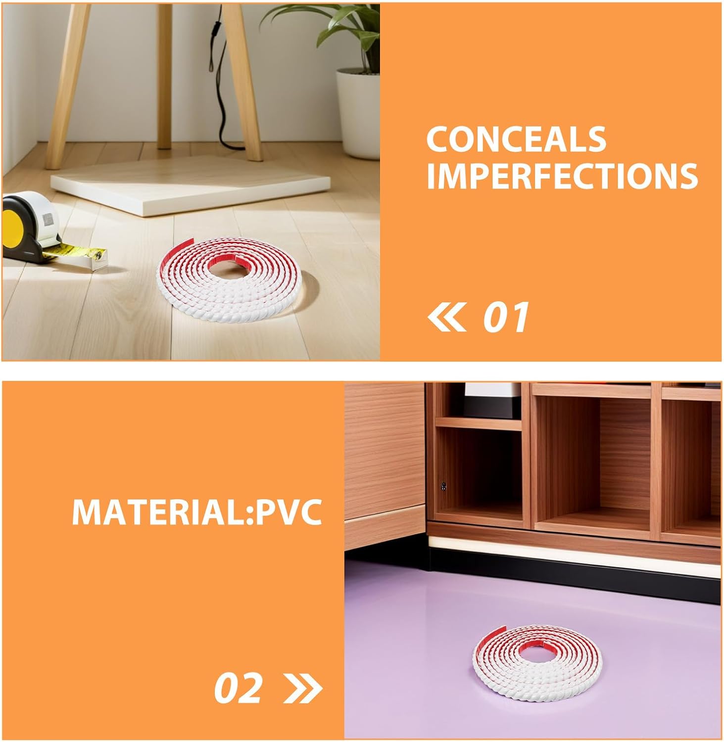 2 Rolls Self-Adhesive Furniture Edge Banding Trim Strip for Furniture Baseboards DIY Home Cabinets Doors Easy to Apply 10mmx5m