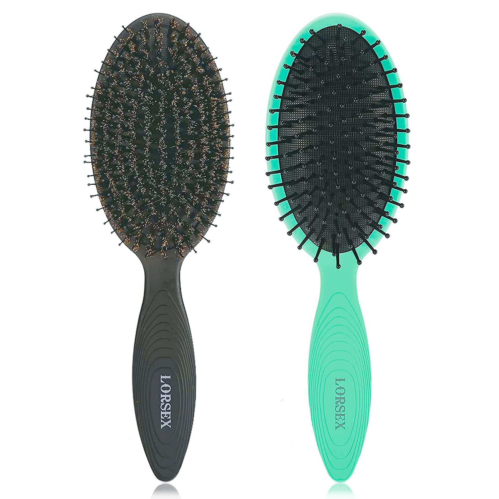 2 Pack Hair Brush, Large Detangling Paddle Hairbrush for Women Men and Kids, Great on Wet/Dry Hair Smoothing Massaging Detangling (Black-Green)