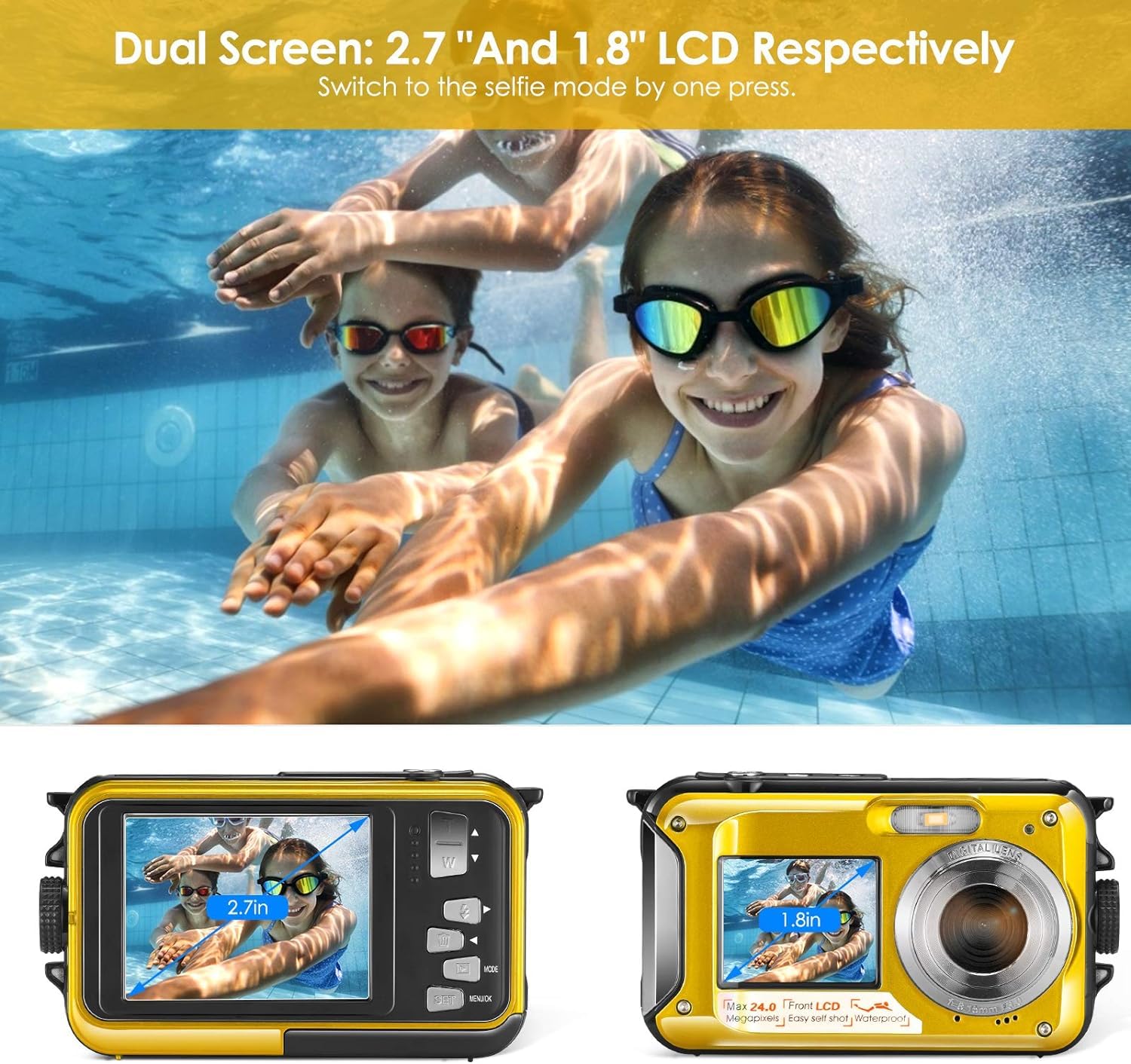 Fotocamera impermeabile digitale Full HD 2,7 K 48 MP Macchina Fotografica Subcquea 16 x Fotocamera Subacquea Impermeabile Macchina con microfono a LED ritardatore per adolescenti