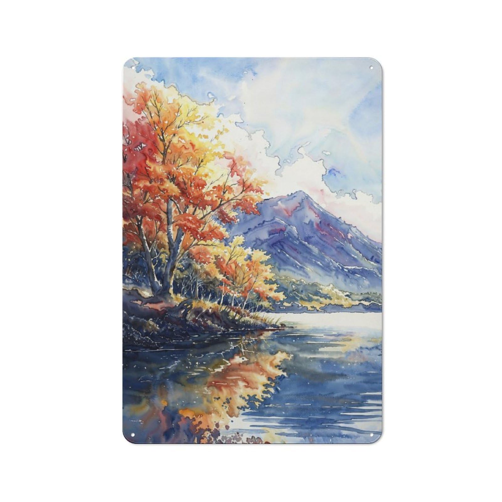 Junmoney Autumn Lake Mirror Vintage Tin Sign 30X20cm With For Garage Wall, Suited To People Furnishing A Garage