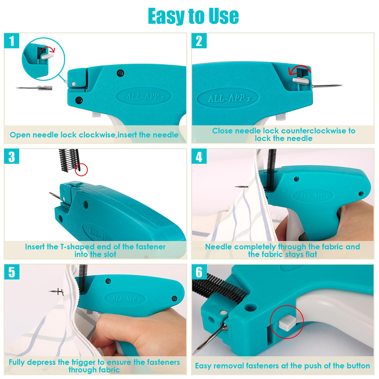 Stichpistole für Kleidung, Schnellstich-Nähpistole zum Quilten und Säumen, Etikettierpistole für Kleidung mit 6 feinen Nadeln, 1000 schwarze und 1000 weiße Mikroverschlüsse