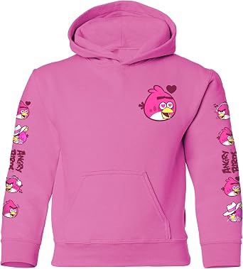 سويت شيرت Angry Birds Official Love Bird Pink Valentines Day Hearts Youth بغطاء رأس من الصوف للبنات والأولاد والجنسين
