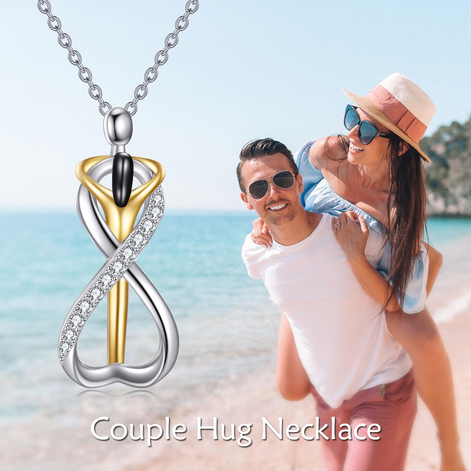 YFN Umarmung Halskette Sterling Silber Jahrestag Halskette Anhänger Schmuck Valentinstag Geschenke für Ihn Ihr Paar Damen Herren