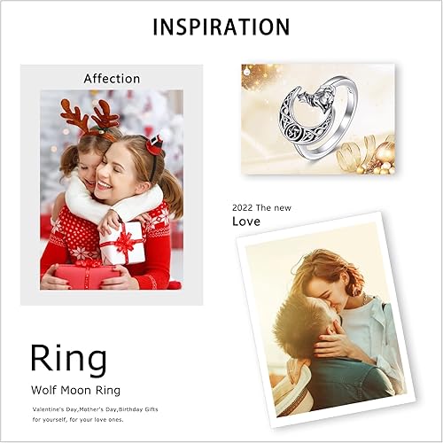 Vista 6 de POPLYKE Anillos de lobo celta para mujeres y hombres plata de ley, modernos y llamativos anillos (plata)