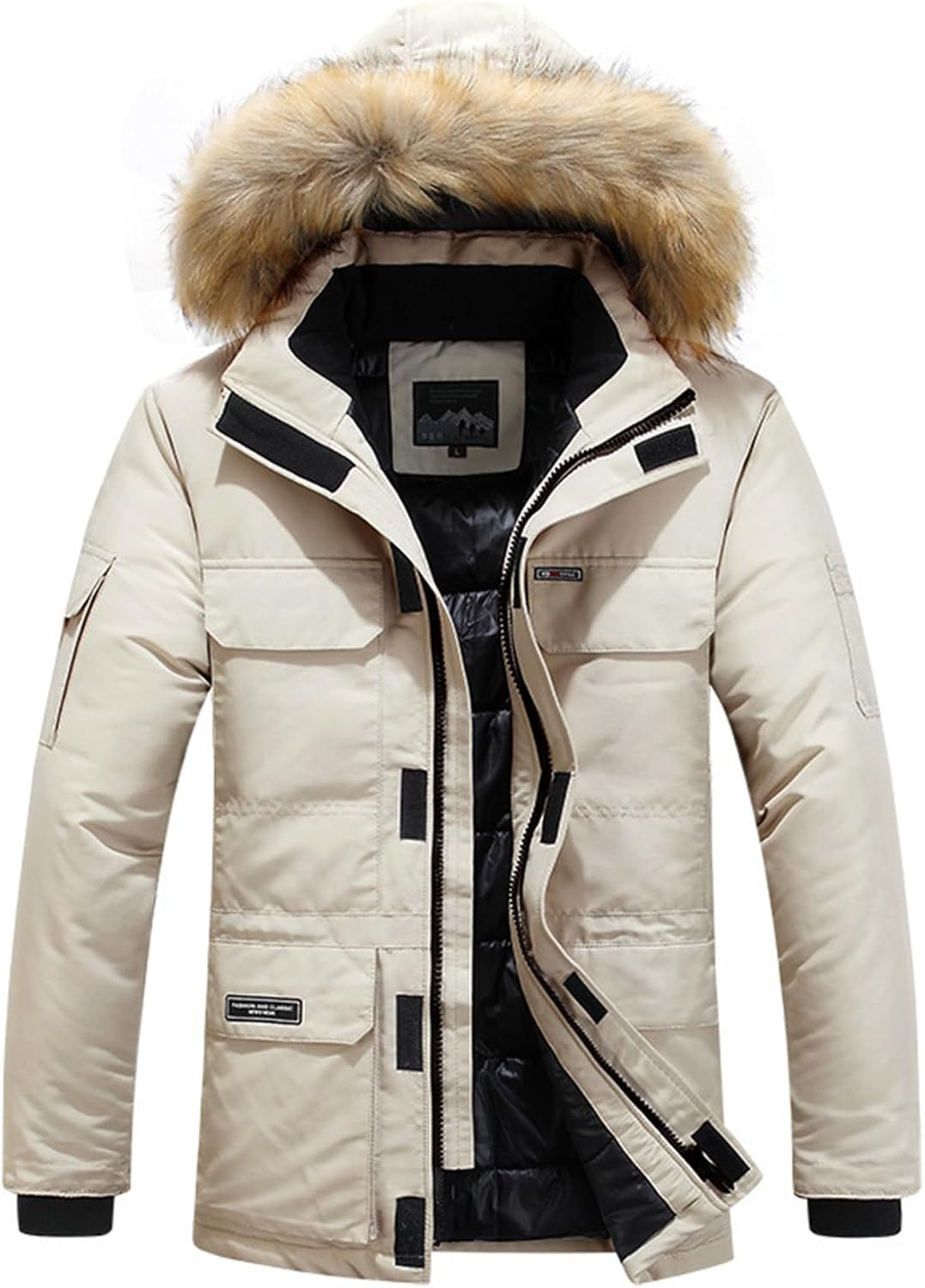 Gihuo Men’s Hooded Puffer Jacket Winter Warm Zip Up Quilted Coat Long Sleeve Windbreaker Multi-Pockets Padded Coats