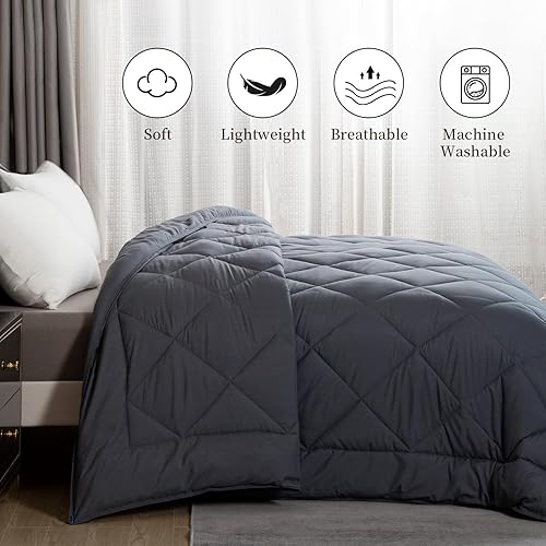 Miniatura 6 de GOHOME - Edredón de tamaño individual para todas las estaciones, mullido y suave con relleno alternativo de plumón, edredón de microfibra con 8