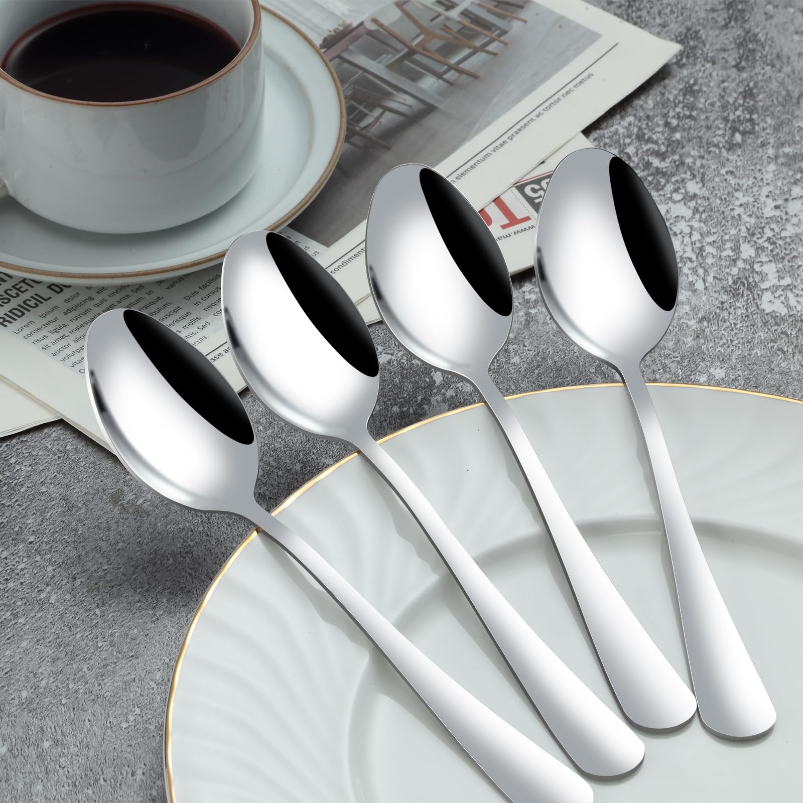 Set Posate 12 Persone Set 24 Cucchiai Da Tavola In Acciaio Inox – Lunghezza 20,4 Cm (8 Pollici), Lucidati A Specchio, Lavabili In Lavastoviglie Cucchiai Professionali