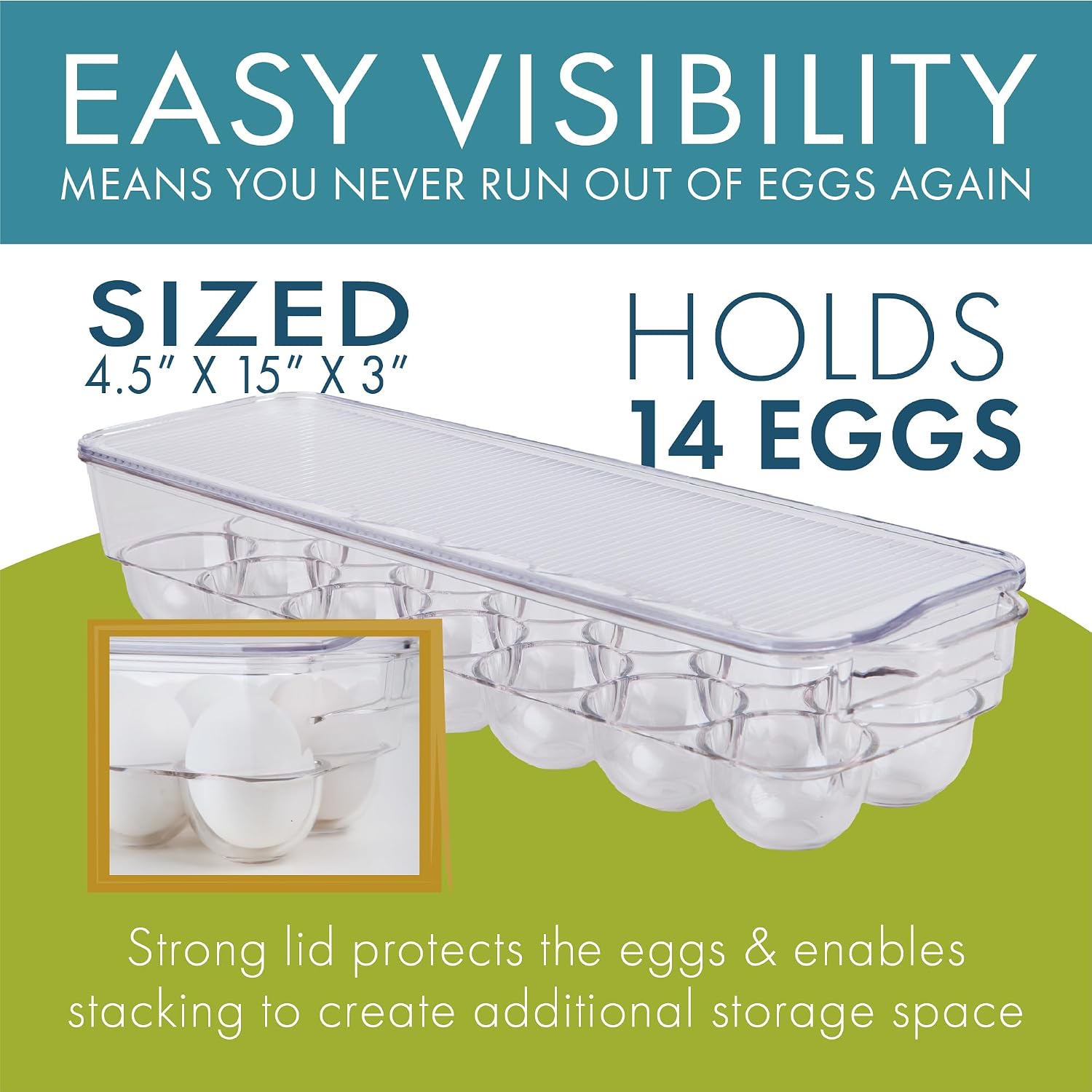 Dial Industries Fridge Egg Storage Holder, 14 Egg Container with Lid
