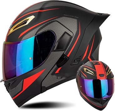 Flip-Up Dual Visor Motorcycle Helmet - DOT Approved Full Face Modular Motorbike Lightweight Helmets, Comfortable and Racing Helmet for Men and Women SXXL5564cm