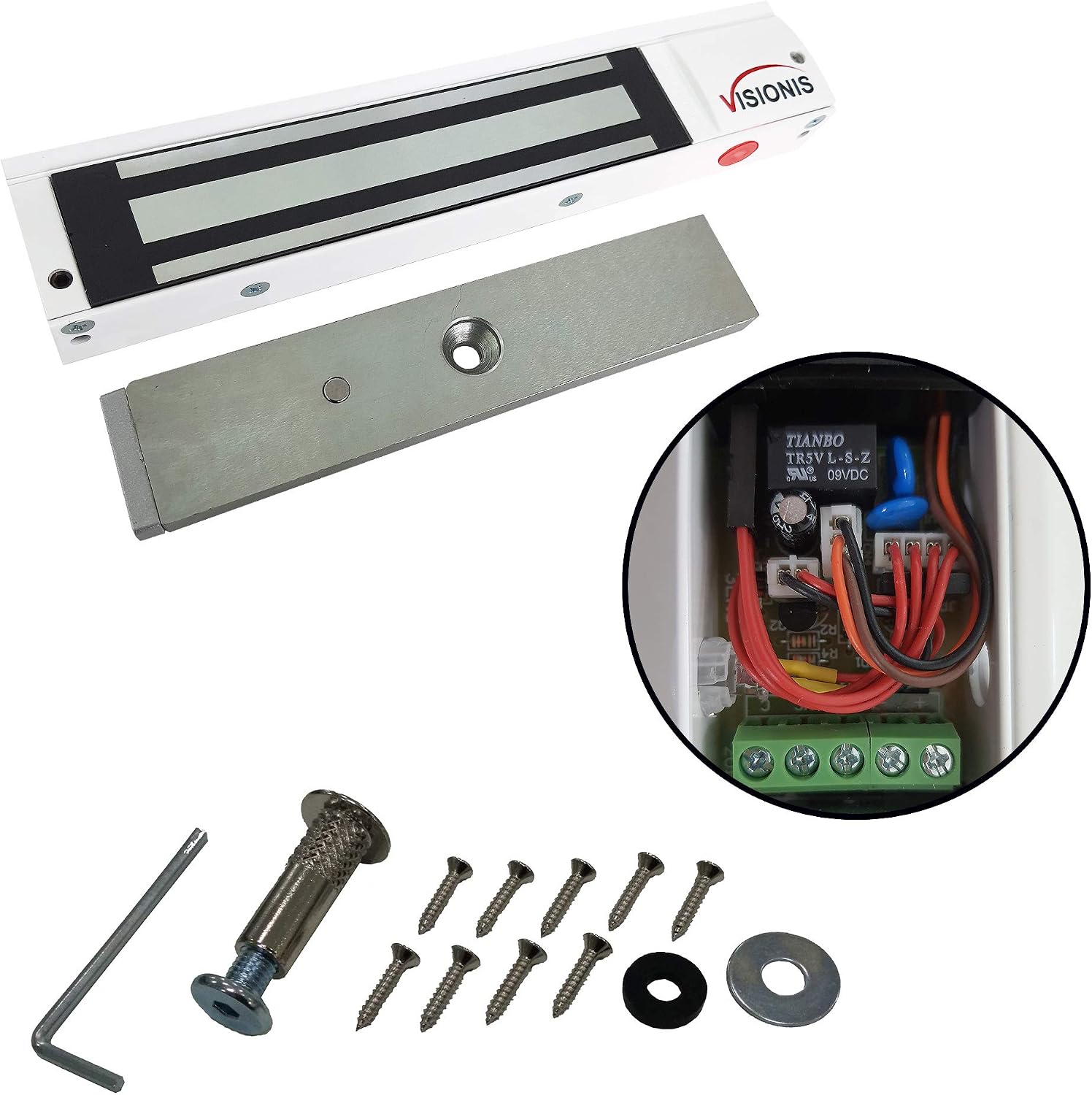 Visionis FPC-5192-WH White 600lbs Indoor Electromagnetic Lock with 600 lbs L and Z Bracket for Inswinging Door