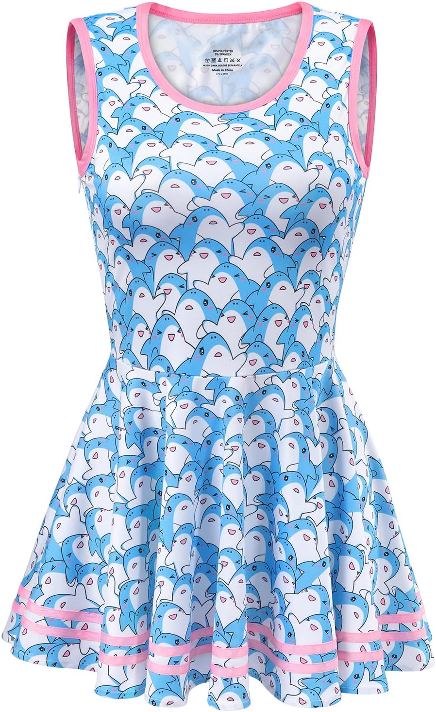 Littleforbig Women Silky Sleeveless Overall Shark Friend Bodycon Mini Dress Skirt - Image 4