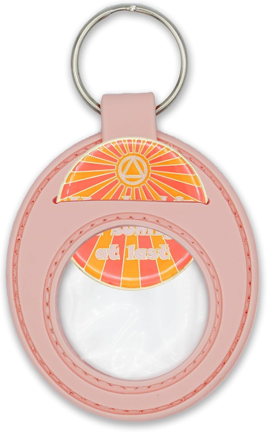 The Token Shop Glowing Sunlight of The Spirit 4 Year Sobriety Chip with Pink AA Coin Holder Keychain Set