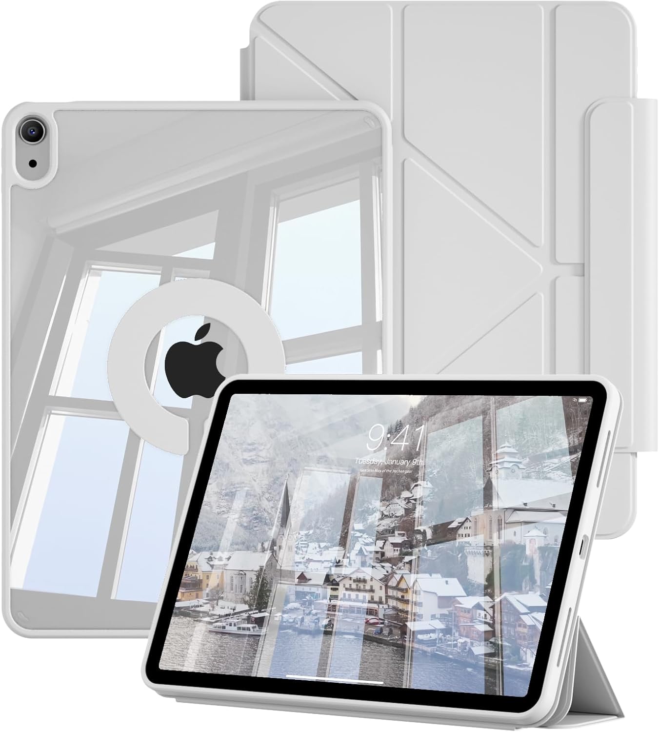 Y Fold Folio Case for iPad (A16) 11th Generation 11 inch 2025 & iPad 10th Gen 10.9 inch 2022, Y Stand Detachable Magnetic Case, Clear Hard Back Cover, Auto Wake/Sleep, Gray