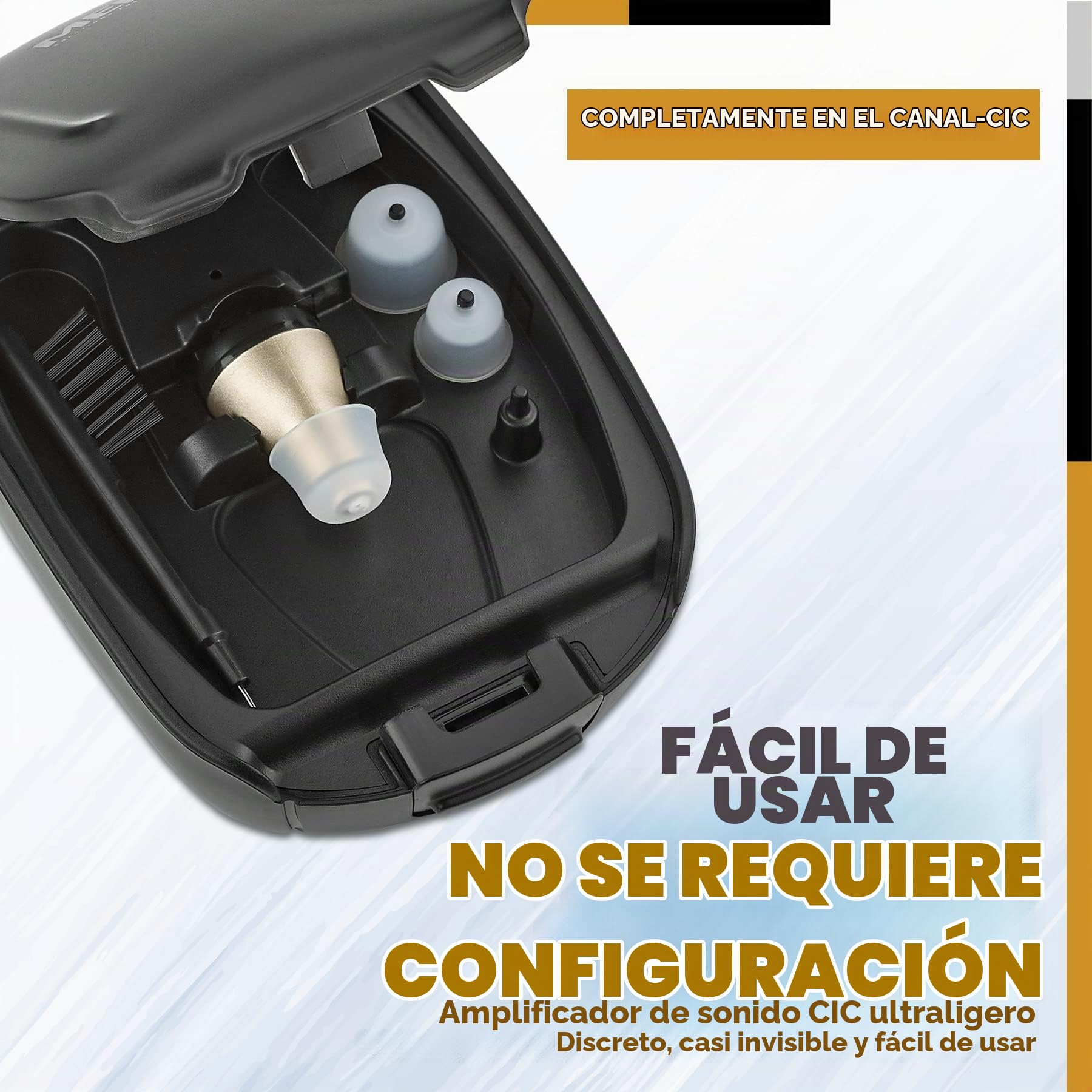 Recargable CIC Complete-in-Canal Nearly Invisible Personal con cancelación de ruido digital y función de reducción de retroalimentación, oído izquierdo - negro