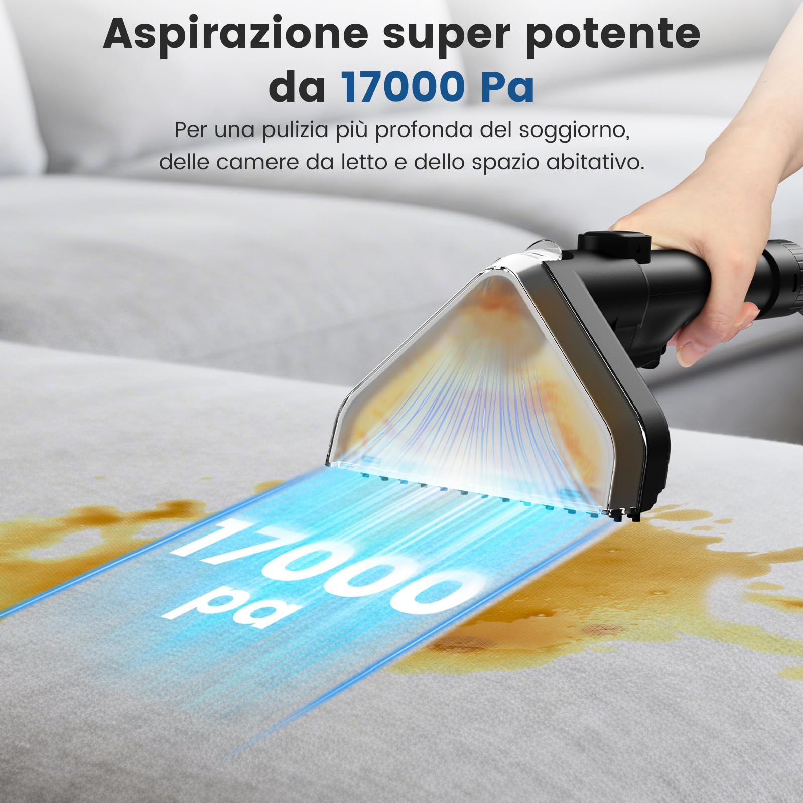 Kitcanis Lavatappeti e Divani Lava e Asciuga 17KPa 600W, Pulitore Tessuti Compatto con 4 Accessori, Serbatoi Rimovibili 1.1L/1.2L, per Divani Tappeti Auto, Lava Moquette Portatile per Casa e Interni