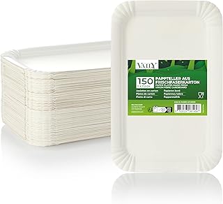 Vaily Pappteller 11 x 17,5 cm Eckig 150er Pack für Kuchen und Brötchen - Einwegteller, Einweggeschirr, Kuchenteller für Grillfeste, Partys und Geburtstag, Weiß