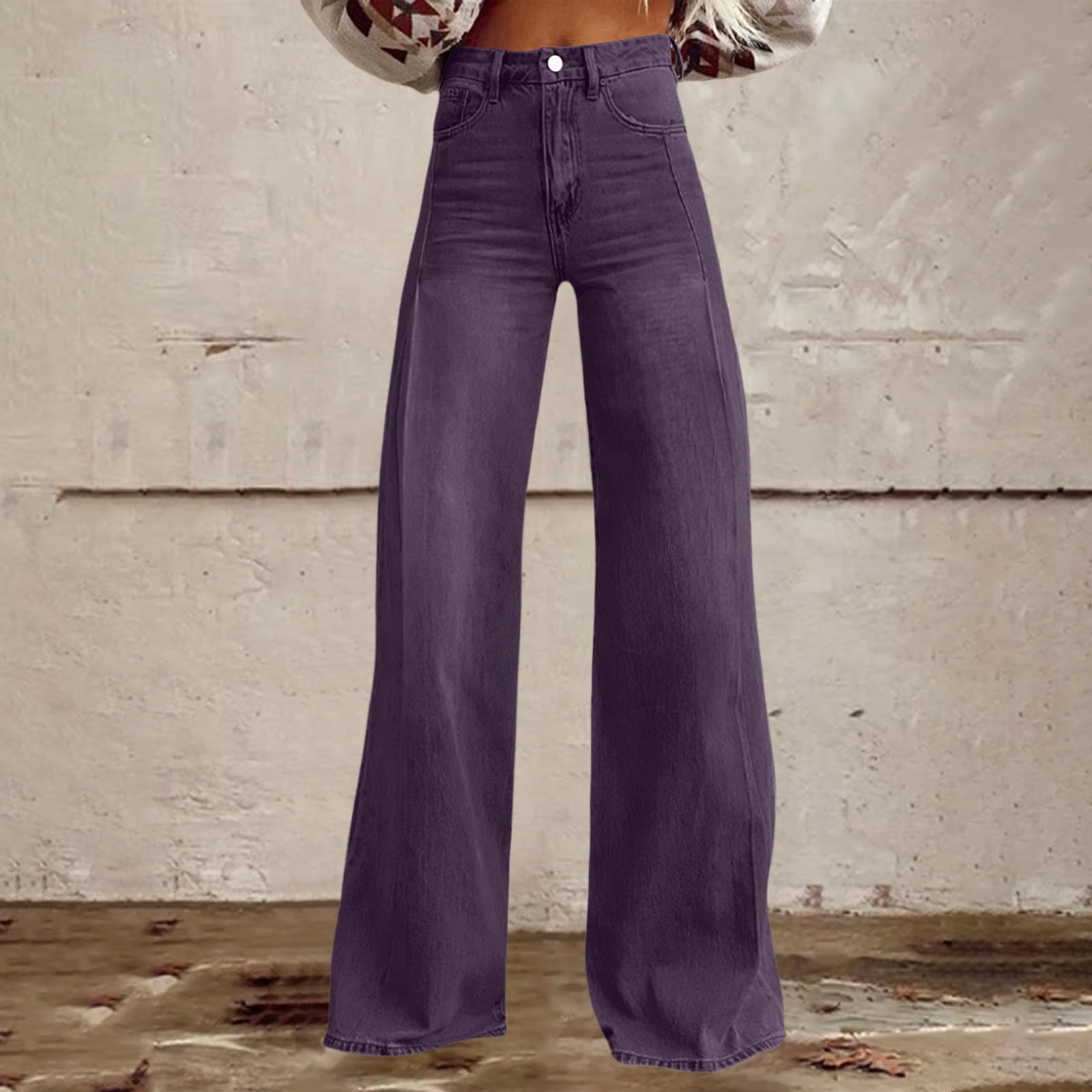 Pantaloni a zampa da donna a vita alta, look denim, tinta unita, pantaloni da donna, gamba larga, jeans extra lunghi, jeans a impatto 2026, per primavera, autunno, tempo libero, da donna con tasche