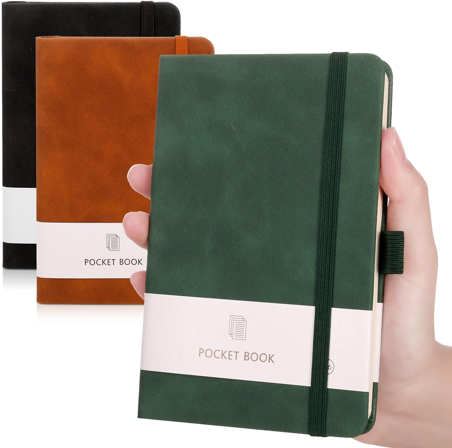 A6 Notizbuch Set - 3 Vegane Leder-Notizbücher Mit Baum-Prägung & Stiftschlaufe