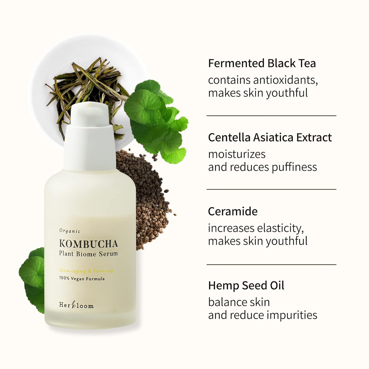 Herbloom Organic Kombucha Biome Serum - Deep Moisturizing and Hydrating Serum, Ceramide and Triple Hyaluronic Acid, Non Sticky, Korean Essence, Vegan - 1.69 fl.oz. - Image 3