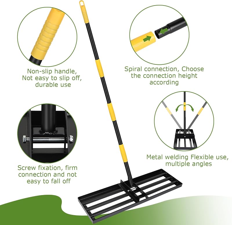 DBREAKS Rozsdamentes Talajsimító Gereblye 157cm Kerthez Golfpályához