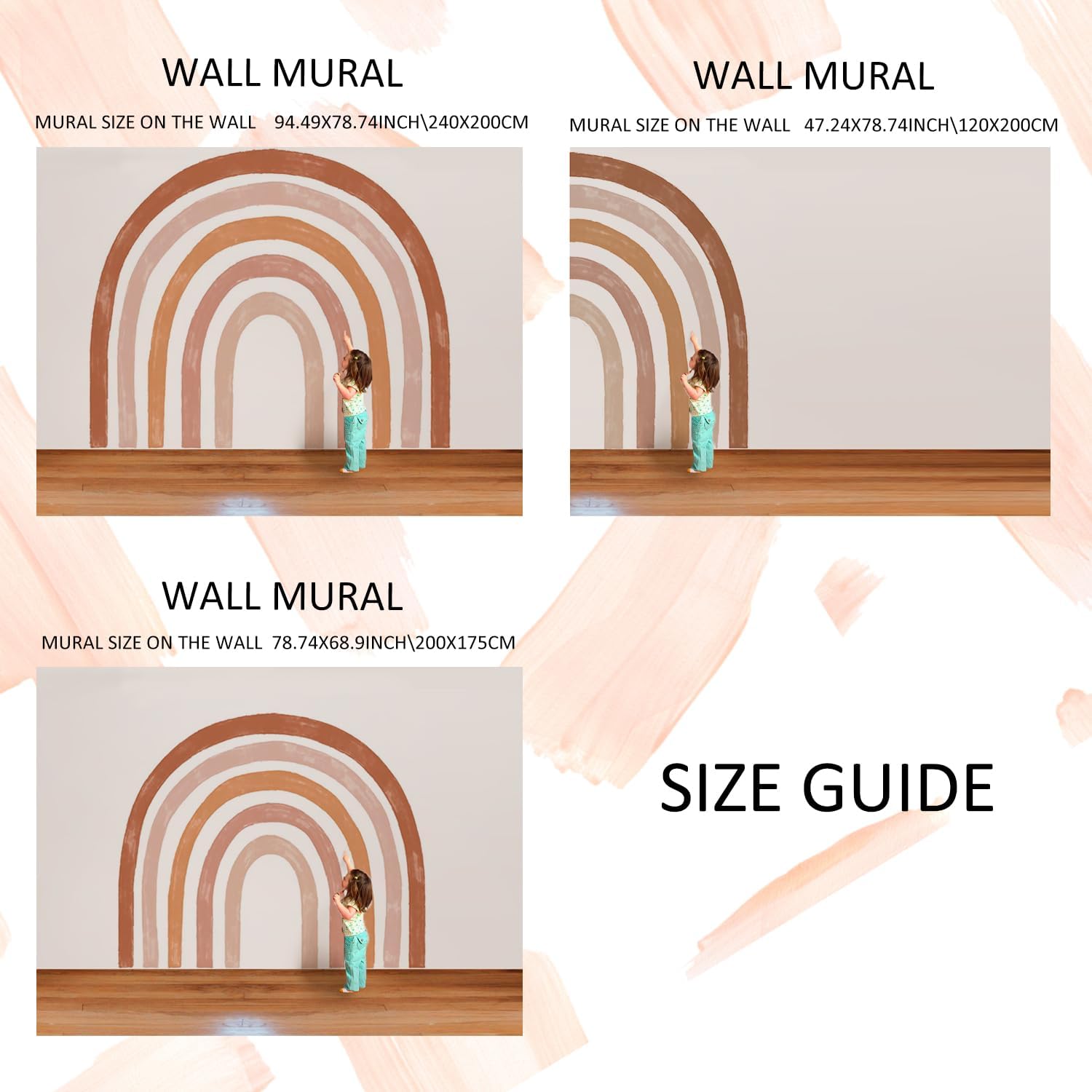 funlife Fabric Large Rainbow Wall Mural Stickers Peel and Stick, Precut Rainbow Wall Decals for Girls Bedroom, Watercolor Boho Rainbow Wallpaper Decor for Kids Nursery Room Playroom, 78.74" x 68.90"