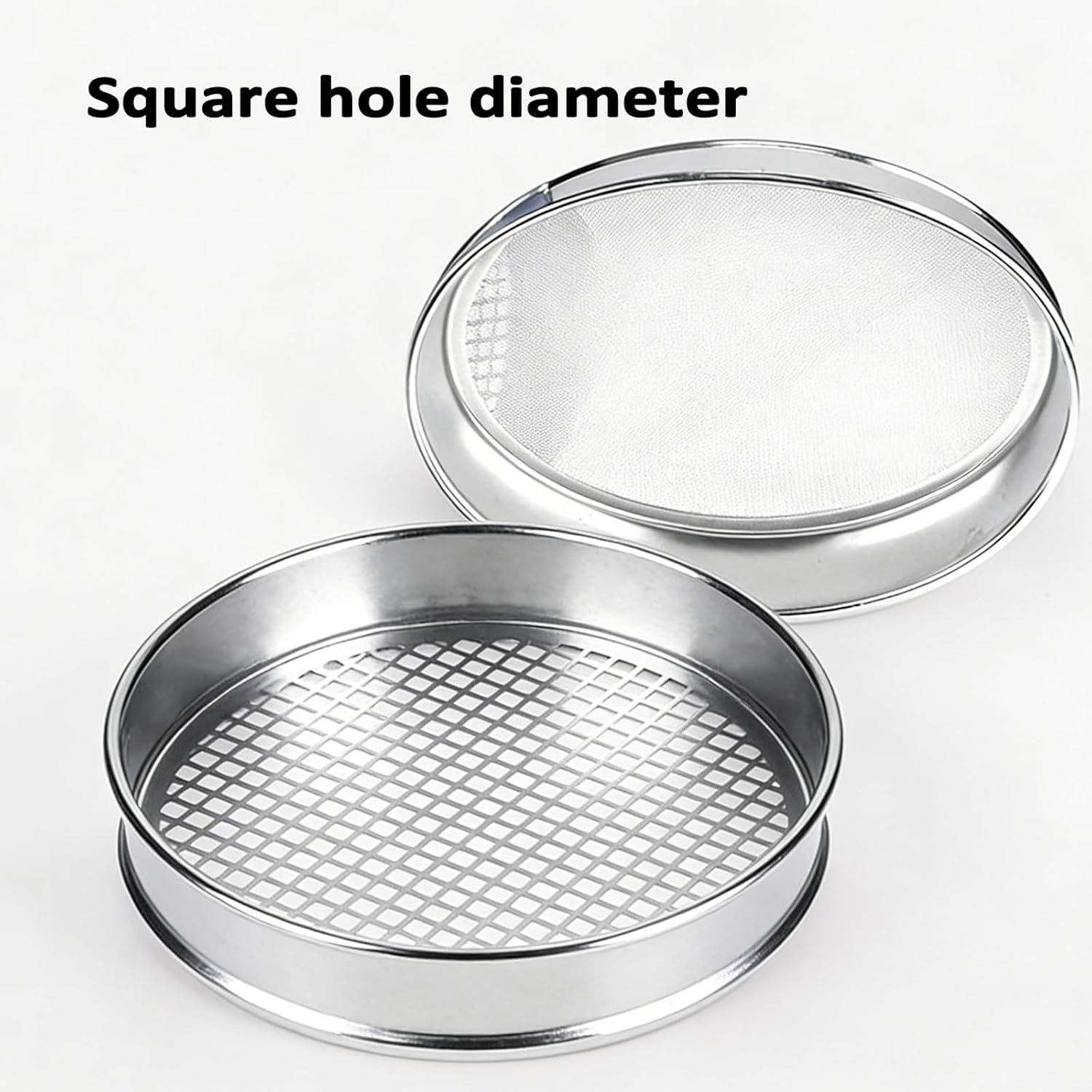 Setaccio per ghiaia, 30 cm, in acciaio inox, con foro quadrato, con fondo e coperchio per test su sabbia e ghiaia