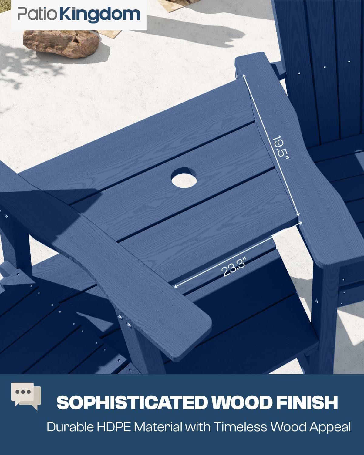 Navy Blue HDPE Tall Adirondack Chair Set of 2 with Beige 11FT Cantilever Umbrella, All-Weather Outdoor Bar Height Chairs with Trays & Umbrella Hole for Balcony